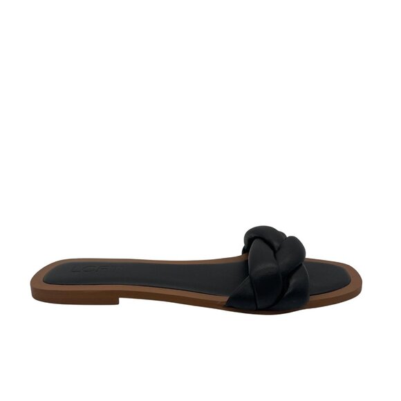 LOFT Shoes Womens Size 9M Black Braided Slide Sandals Leather Upper Slip On Flat - Picture 1 of 8